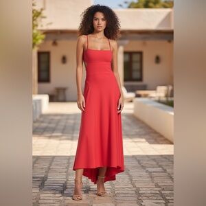Susana Monaco Red High Low Maxi Dress w/ Cut Outs A-Line Skirt Stretch Medium